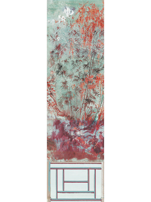 Nicolette Mayer Crested Crane Mural - Panel 1 Turquoise Red Wallpaper WNM0002CRESP1