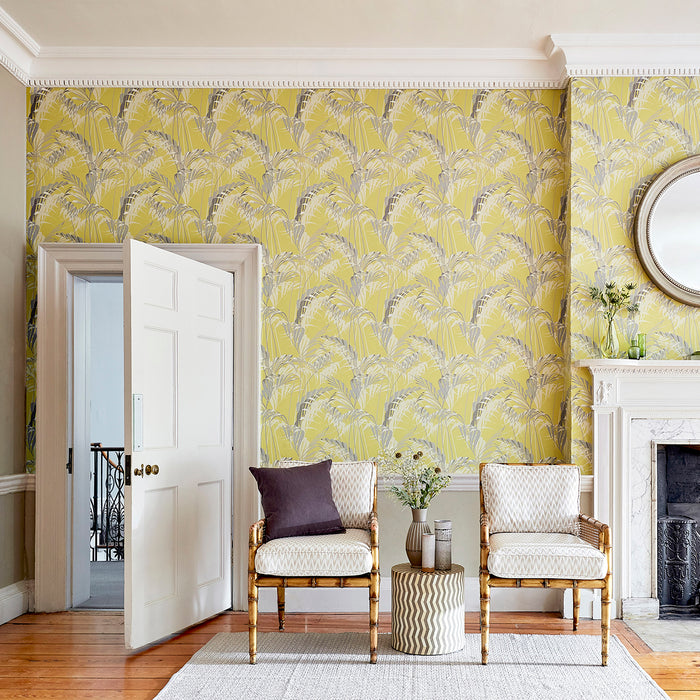 Sanderson Palm House Charcoal/Gold 216641 Wallpaper DGLW216641