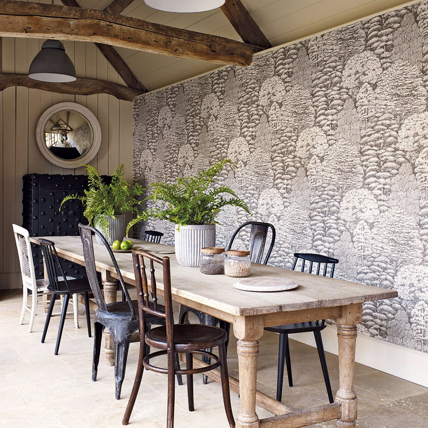 Sanderson Woodland Toile Ivory/Charcoal 215716 Wallpaper DWOW215716