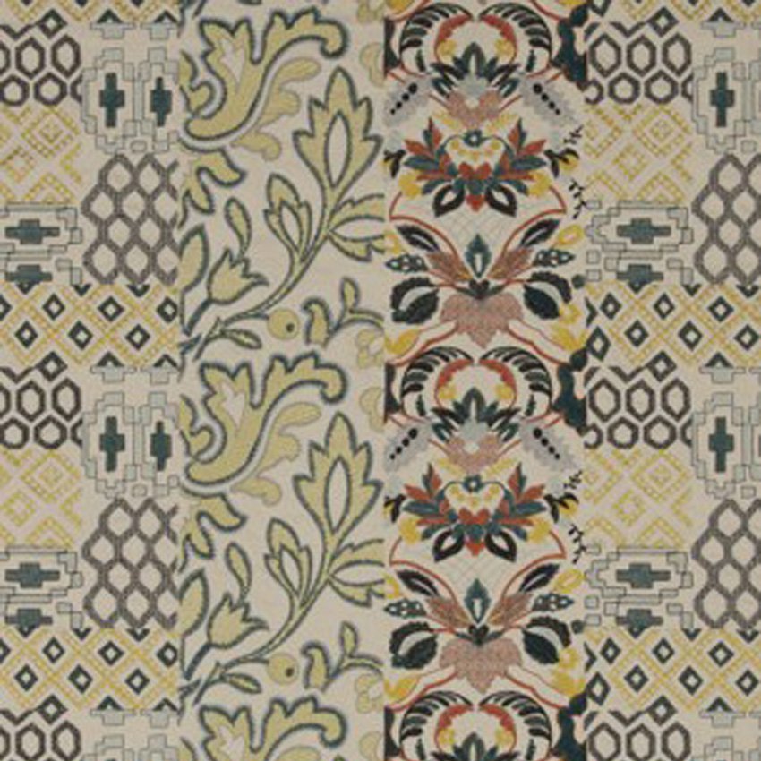 GP & J Baker Queen's Sampler Amber/Emerald Fabric BF10650.2.0