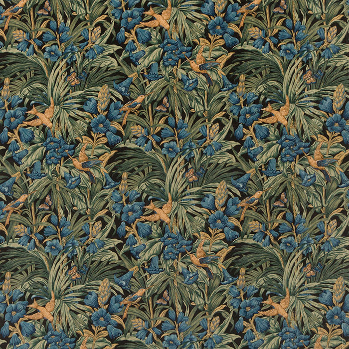 GP & J Baker Trumpet Flowers Velvet Dark Indigo/Teal Fabric BP10623.1.0