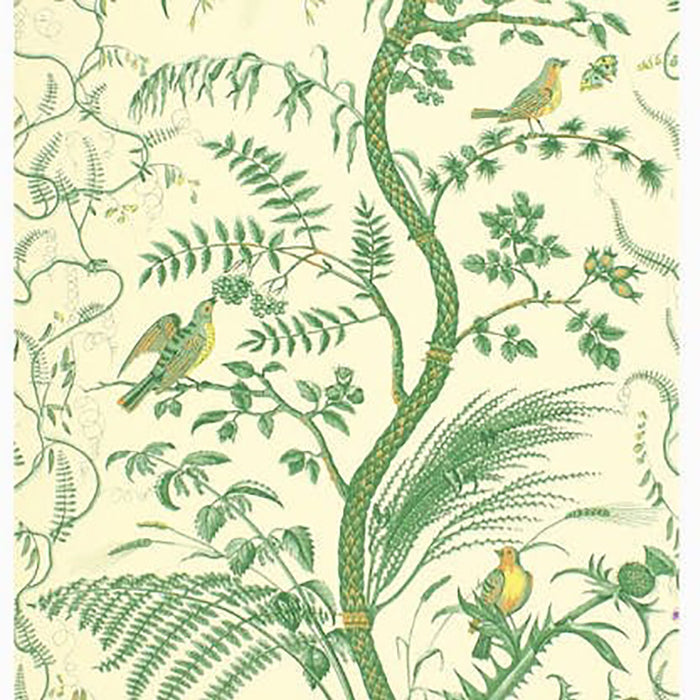 Brunschwig & Fils Bird And Thistle Green Wallpaper BR-69518.435.0