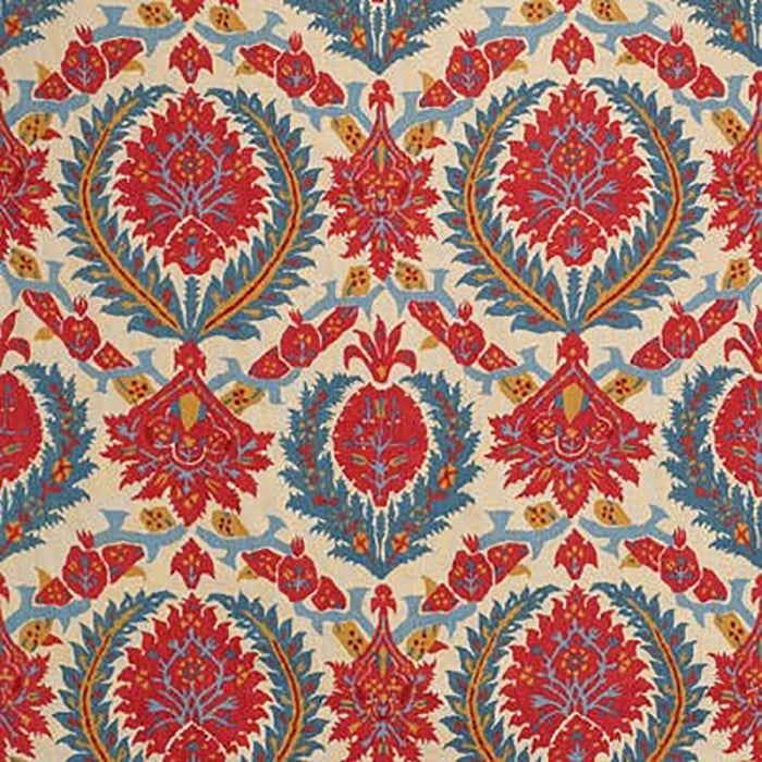 Brunschwig & Fils Zenobia Linen Print Pompeian Red/Blue Fabric BR-700018.147.0