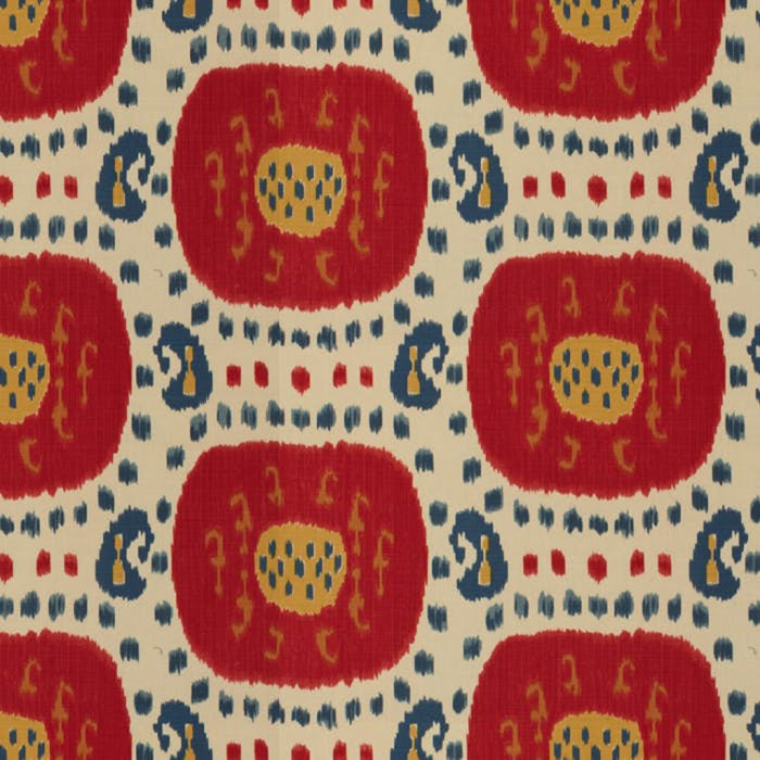 Brunschwig & Fils Samarkand Cotton And Linen Print Pompeian Red/Oxford Blue Fabric BR-71110.147.0