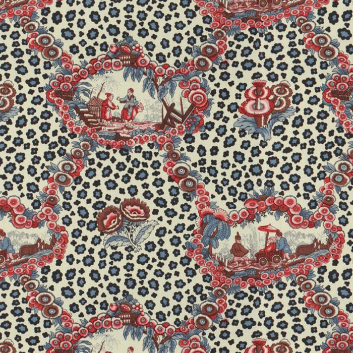 Brunschwig & Fils Chinese Leopard Toile Shades Of Red & Blue Fabric BR-79227.01.0