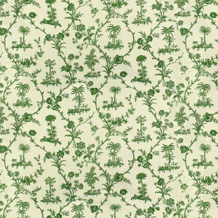 Brunschwig & Fils West Indies Toile Cotton Print Green On White Fabric BR-79250.435.0