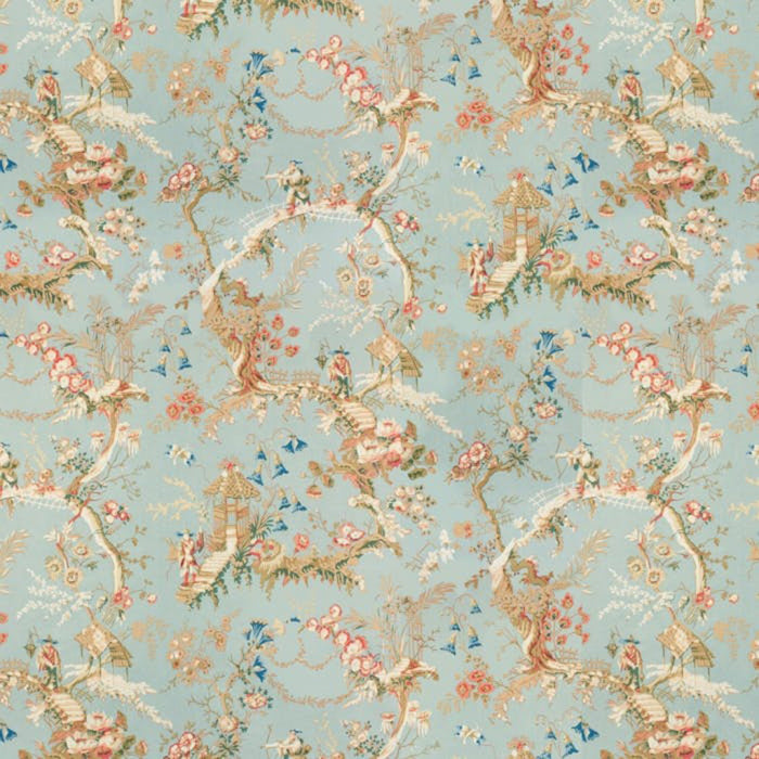 Brunschwig & Fils Chinese Landscape Cotton Print Sky Blue Fabric BR-79397.207.0