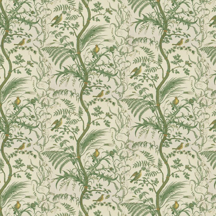 Brunschwig & Fils Bird And Thistle Cotton Print Green Fabric BR-79431.435.0