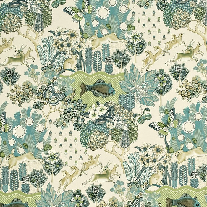 Mulberry Home Glendale Teal/Leaf Fabric FD259.R38.0