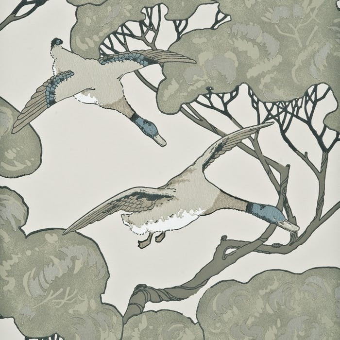 Mulberry Home Flying Ducks Silver/Taupe Wallpaper FG066.J80.0