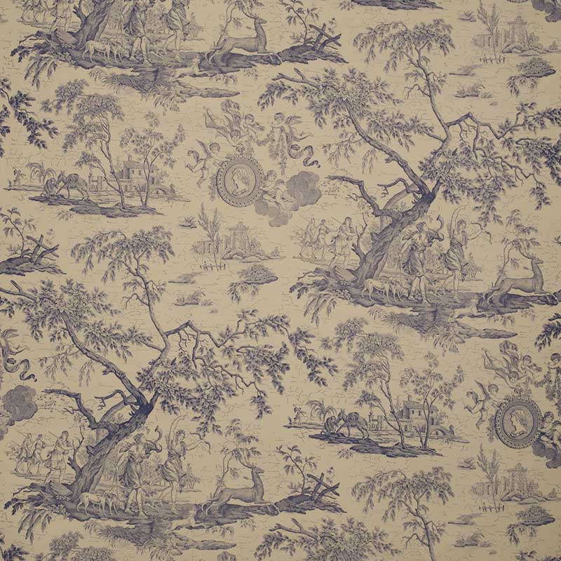 Marvic Textiles La Chasse Blue On Ecru Fabric 5550-005