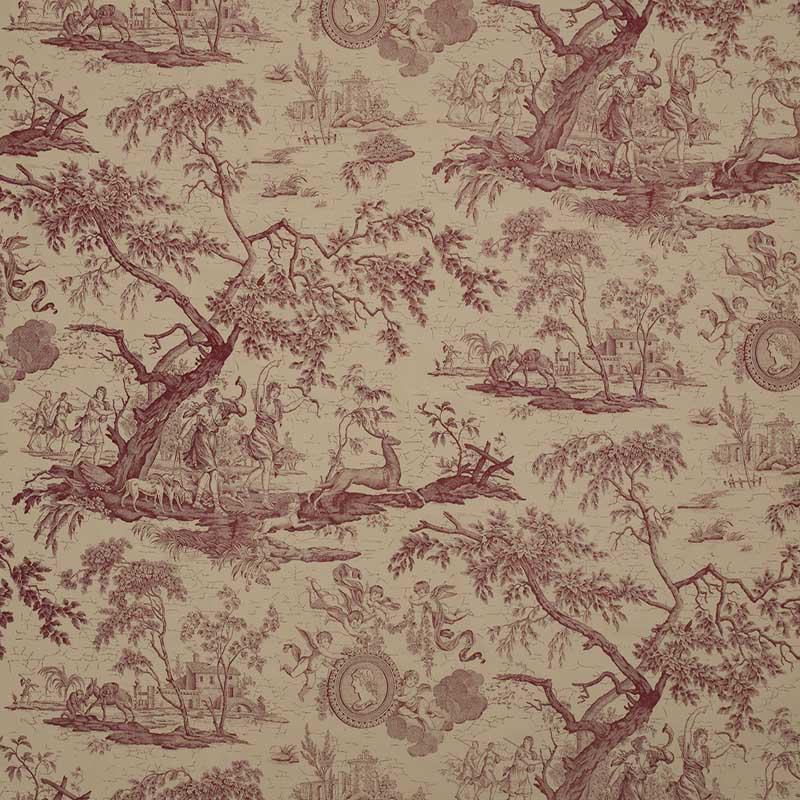 Marvic Textiles La Chasse Burgundy On Ecru Fabric 5550-112