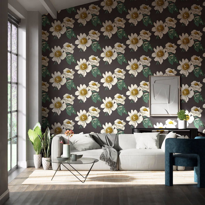 Harlequin Paeonia Black Earth/Fig Leaf/ Gold 112841 Wallpaper HQN2112841