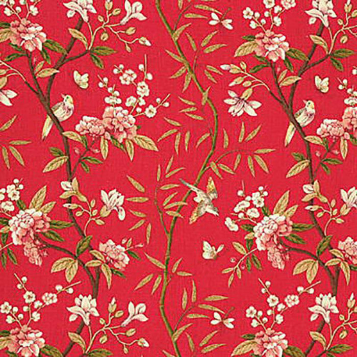 GP & J Baker Peony & Blossom Red/Moss Fabric R1368.1.0