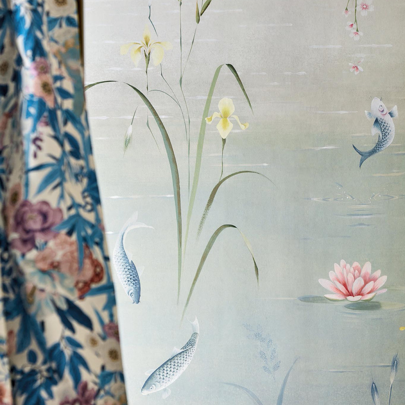 Sanderson Water Garden Soft Jade/Pink Blossom 217131 Wallpaper DWAW217131