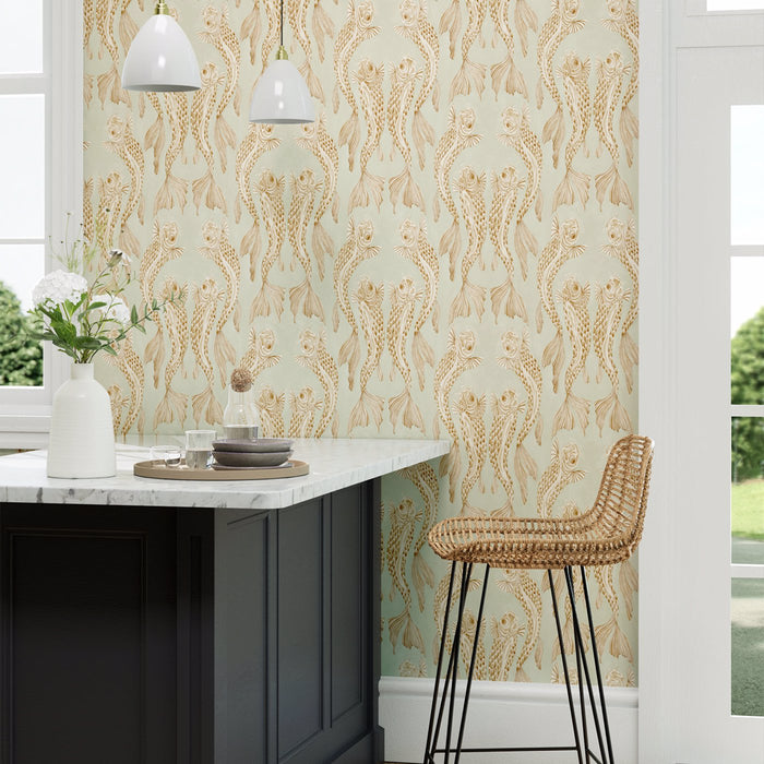 Sanderson Voyaging Koi Clear Sky/Persimmon 217115 Wallpaper DWAW217115