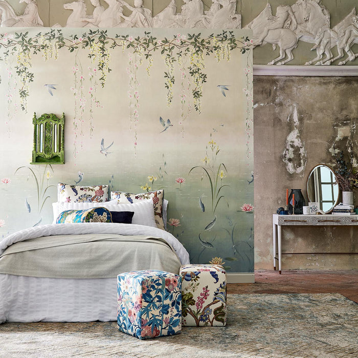 Sanderson Water Garden Soft Jade/Pink Blossom 217131 Wallpaper DWAW217131