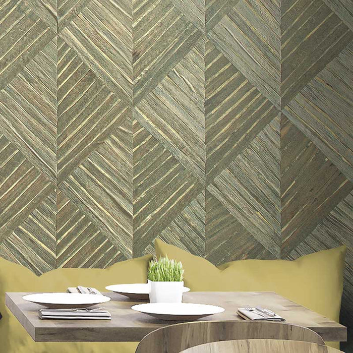 Maya Romanoff Water Hyacinth Parquet Gator Green Wallpaper MR-WH-1667